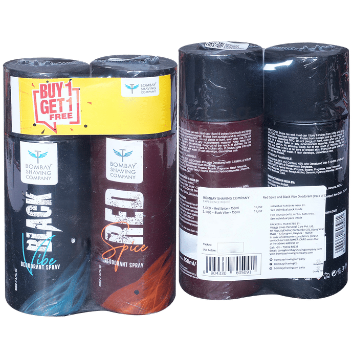 Bombay Shaving Company Combo Pack of Red Spice & Black Vibe Deodorant Spray (150ml Each)