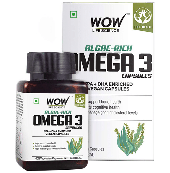 WOW Life Science Algae-Rich Omega 3 | Vegetarian Capsule for Bones & Brain Health