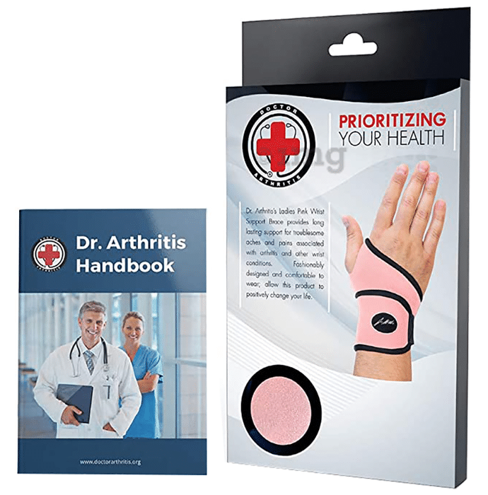 Dr. Arthritis Women's Doctor Developed Premium Single Wrist Support Strap & Doctor Written Handbook Pink