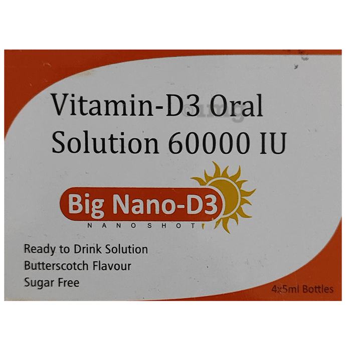 Big Nano-D3 with Cholecalciferol 60000 IU | Ready to Drink Oral Solution for Bone Health | Sugar-Free | Flavour Butterscotch
