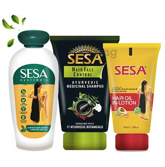 Sesa Combo Pack of 1 Bottle of Ayurvedic Hair Oil 100ml, 1 Tube of Hair  Fall Control Ayurvedic Medicinal Shampoo 100ml & 1 Tube of Hair Oil In- Lotion 50ml: Buy combo pack