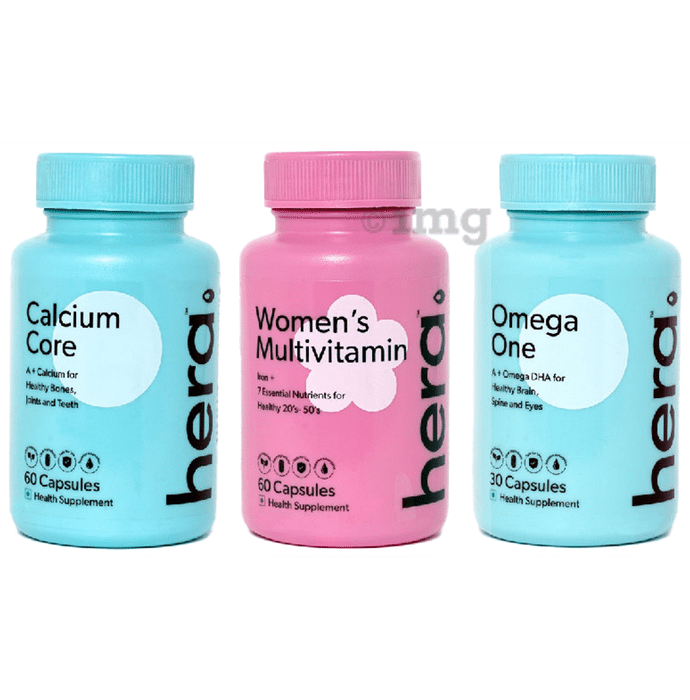 Hera Women Wellness Bundle Combo Pack of Women Multivitamin 60 Capsule + Calcium Core 60 Capsule + Omega One 30 Capsule