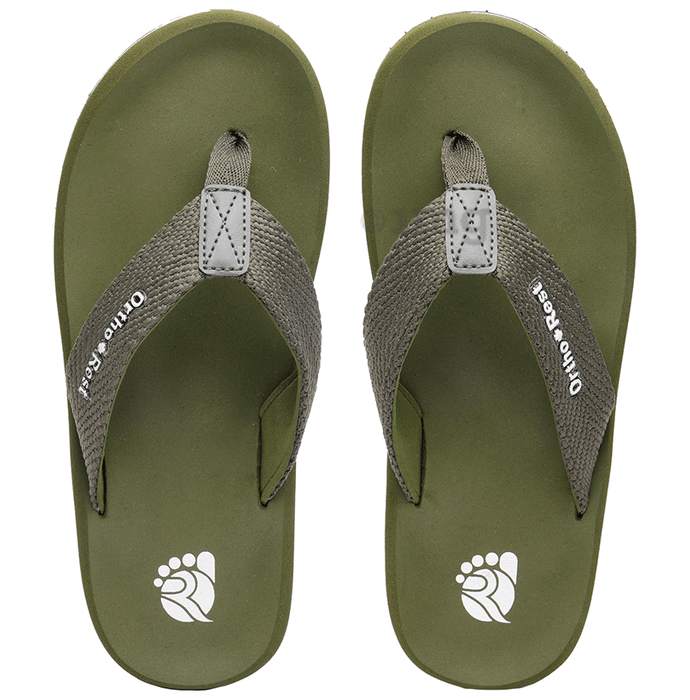 Ortho + Rest M10013 Men slippers with Cushioned Footbed | Soft Comfortable Stylish and Anti Skid Men's Flip-Flops & Slippers Daily Use Olive Size 6