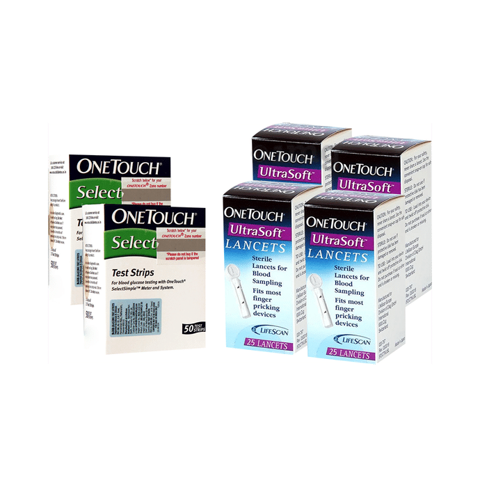 Combo Pack of OneTouch Select Test Strip 2 Box (50 Each) & One Touch Ultrasoft Lancet 4 Box (25 Each)