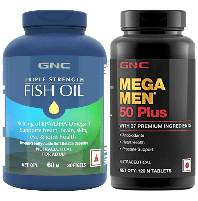Combo Pack of GNC Triple Strength Fish Oil Softgel (60) & GNC Mega Men 50 Plus Tablet (120)