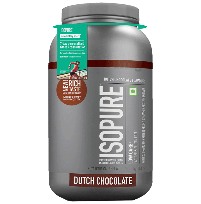 Isopure Low Carb 100% Whey Protein Isolate for Fitness | No Added Sugar | Flavour Dutch Chocolate Lactose Free Gluten Free