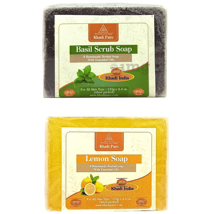 Khadi Pure Combo Pack of Basil Scrub Soap & Lemon Soap (125gm Each)