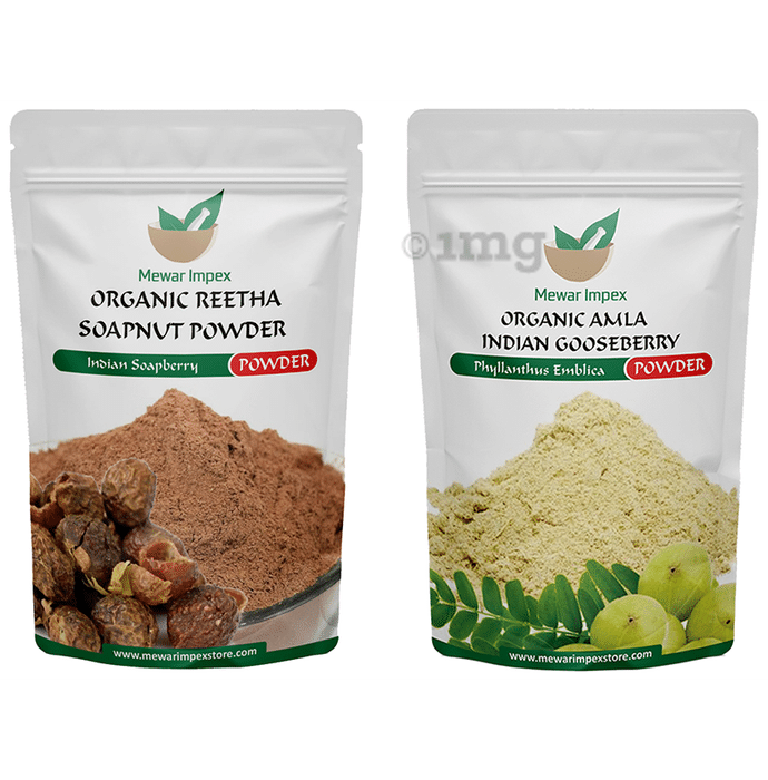Mewar Impex Combo Pack of Organic Amla Indian Gooseberry Powder & Organic Reetha Soapnut Powder (100gm Each)