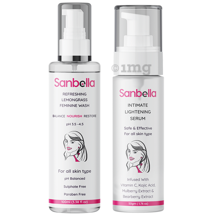 Sanbella Combo Pack of Refreshing Lemongrass Feminine Wash 100ml & Intimate Lightening Serum 50gm