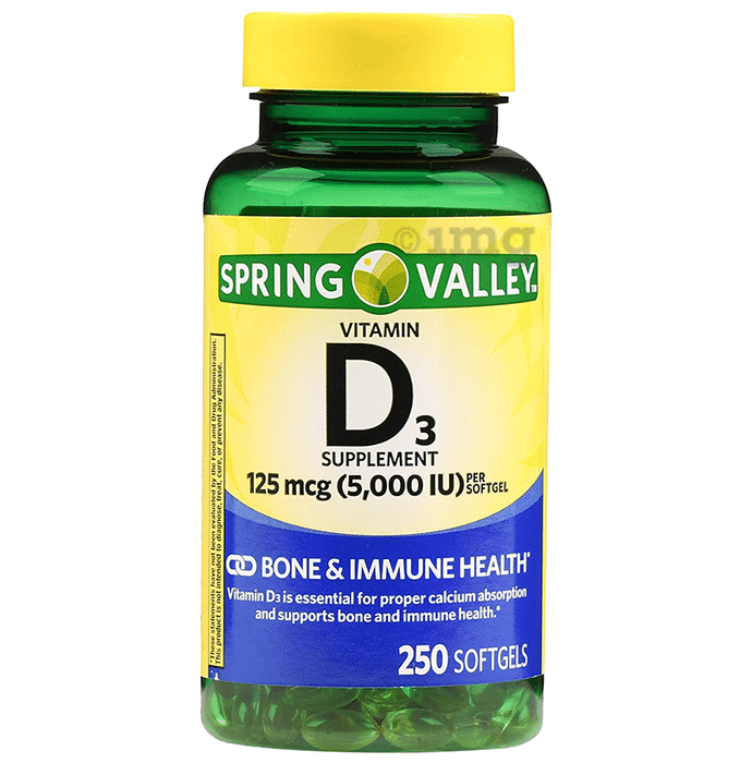 Spring Valley Vitamin D3 125mcg (5000IU) Softgel