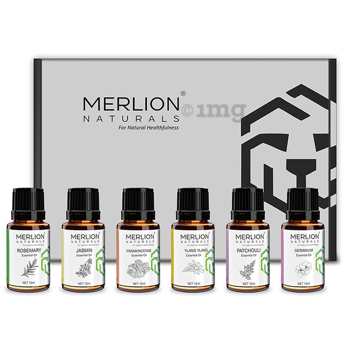 Merlion Naturals Rosemary, Jasmin, Frankincense, Ylang Ylang, Patchouli, Geranium Essential Oil (12ml Each)