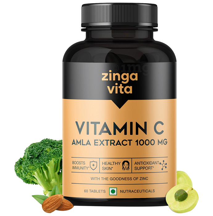 Zingavita Vitamin C Amla Extract 1000mg with Zinc | For Immunity, Skin & Antioxidant Support | Tablet