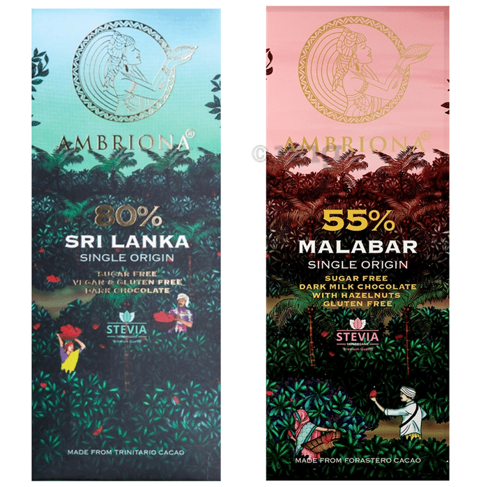 Ambriona Combo Pack of 80% Sri Lanka & 55% Malabar Single Origin Chocolate (50gm Each) Sugar Free