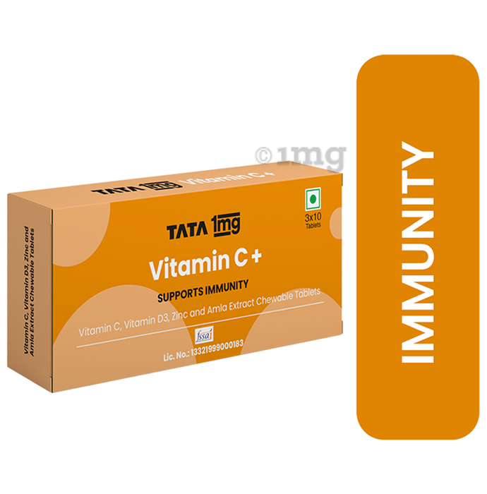 Tata 1mg Vitamin C with Vitamin D3, Zinc and Amla Extract Chewable Veg Tablet, Supports Immunity
