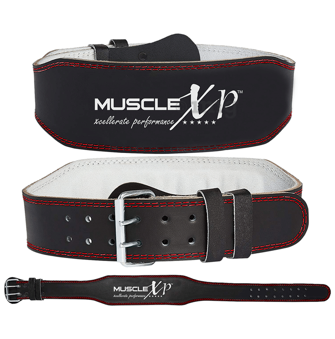 MuscleXP Leather Weight Lifting Gym Belt Black Large