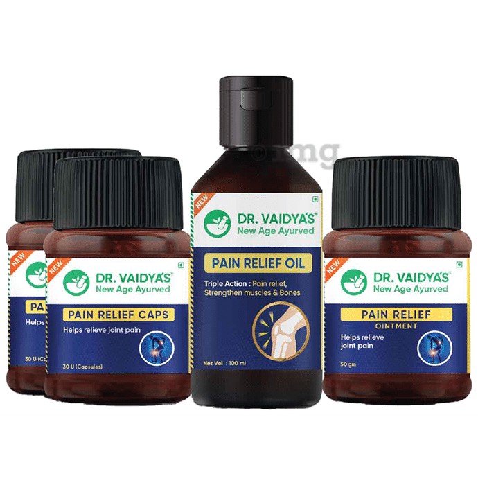 Dr. Vaidya's Combo Pack of 2 Bottles of Pain Relief Capsule (30 Each), Pain Relief Oil (100ml) and Pain Relief Ointment (50gm)