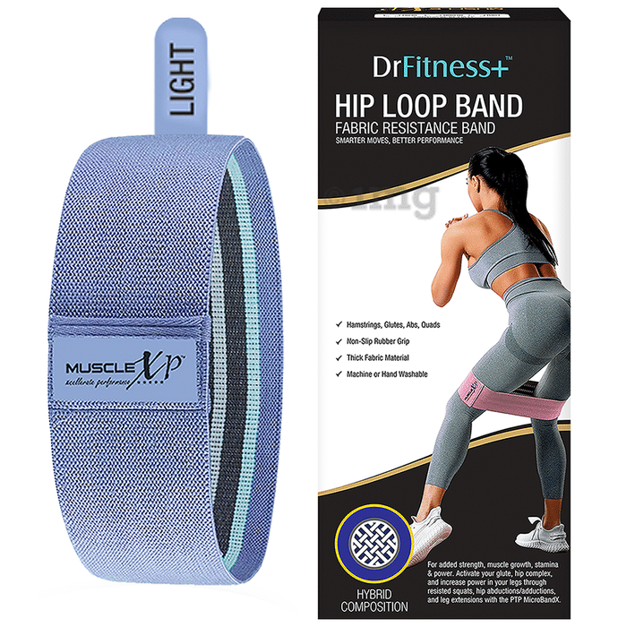 MuscleXP Dr Fitness+ Hip Loop Fabric Resistance Band Blue Light