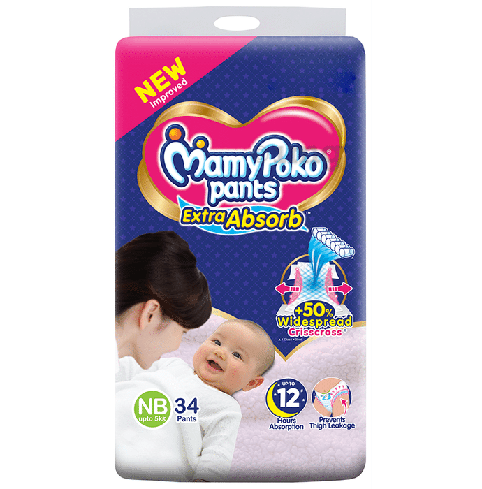 MamyPoko Extra Absorb Diaper Pants | For Up To 12 Hours Absorption | Size NB
