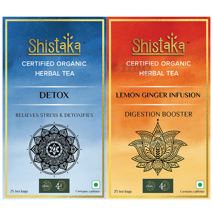 Shistaka Combo Pack of Certified Organic Herbal Tea (1.8gm Each) Detox & Lemon Ginger Infusion