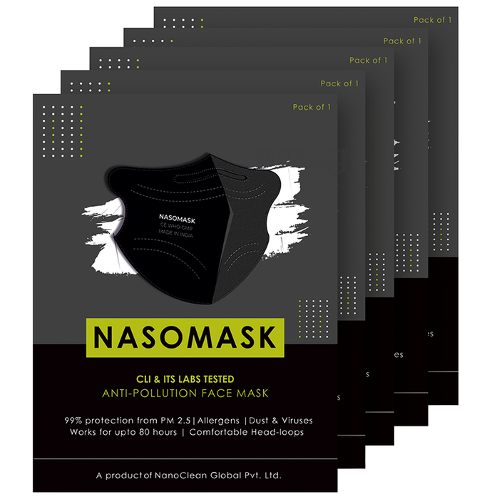 Nasomask N95 Anti-Pollution Face New Design Earloop Black