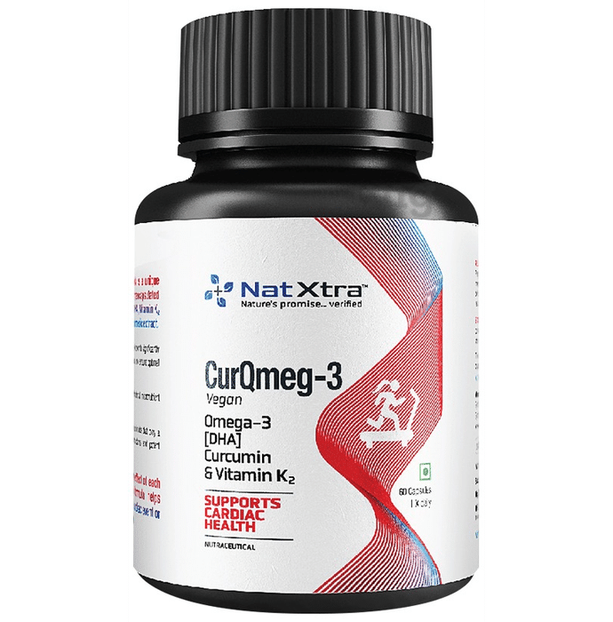 NatXtra CurQmeg 3 Vegan Omega 3 Curcumin & Vitamin K2 Supports Cardiac Health Capsule