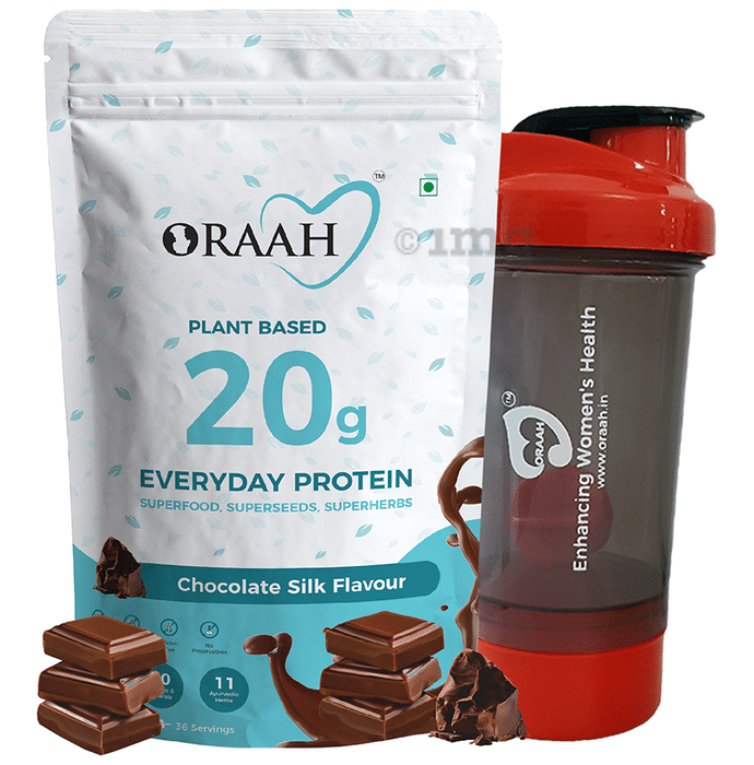 Oraah Plant Based 20g Everyday Protein Powder Chocolate Silk with Shaker Free