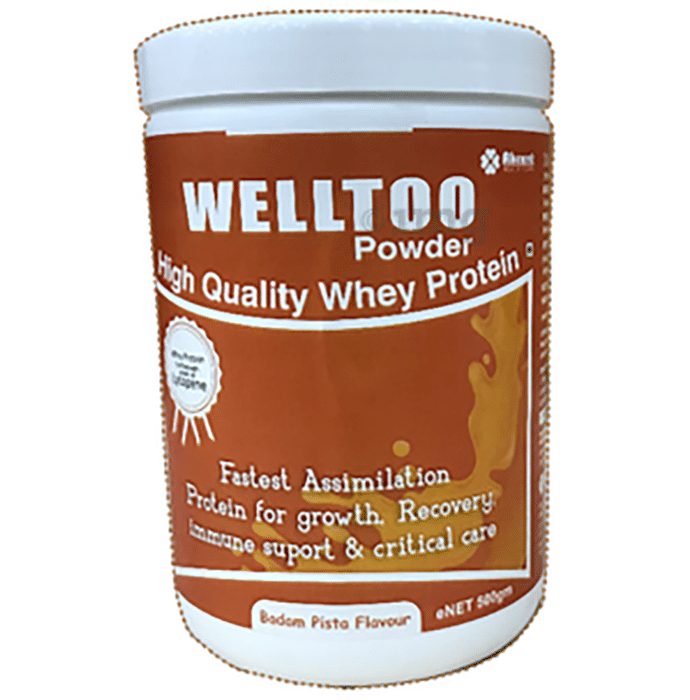 Welltoo Whey Protein Powder for Recovery, Growth & Immune Support | Flavour Badam Pista