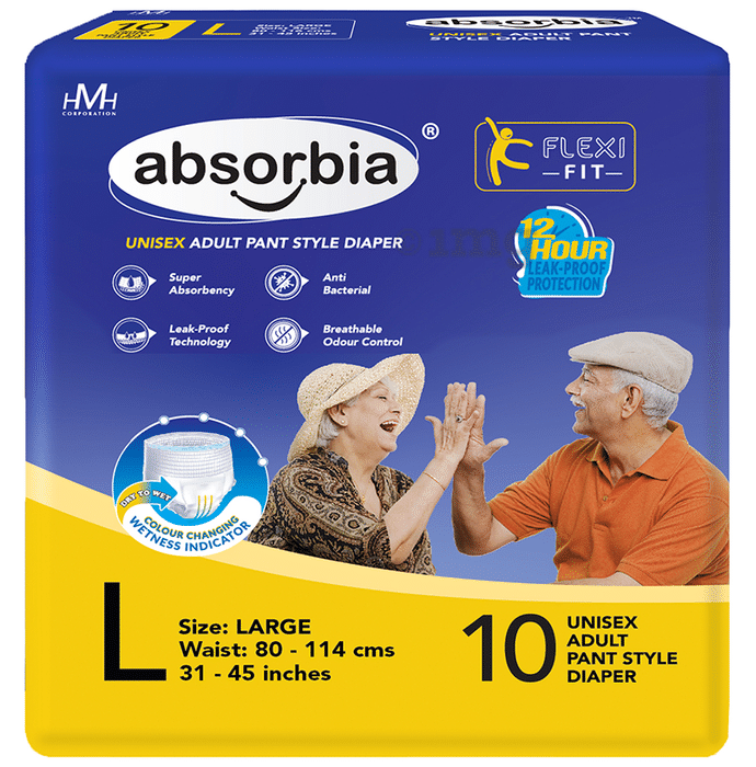 Absorbia Unisex Adult Pant Style Diaper 31-45 inches Large