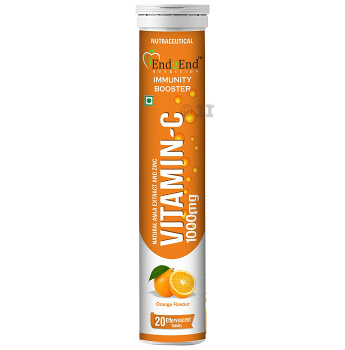 End2End Nutrition Vitamin-C 1000mg Immunity Booster Effervescent Tablet (20 Each) Orange