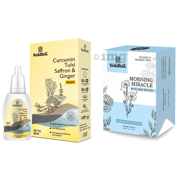 Siddhik Combo Pack of Curumin Tulsi Saffron & Ginger Drop (30ml) and Morning Miracle With Shea Butter Soap (125gm)