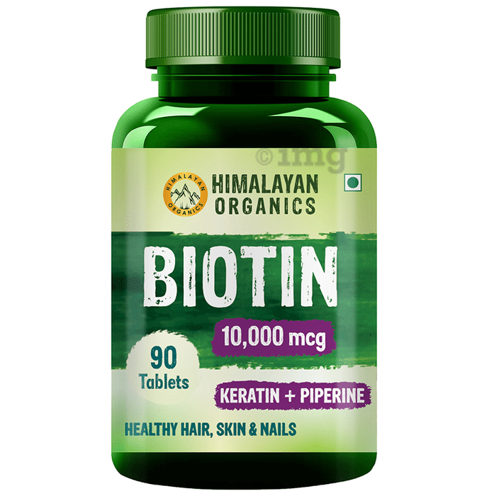 Himalayan Organics Biotin 10000mcg | With Keratin & Piperine for Healthy Hair, Skin & Nails | Tablet