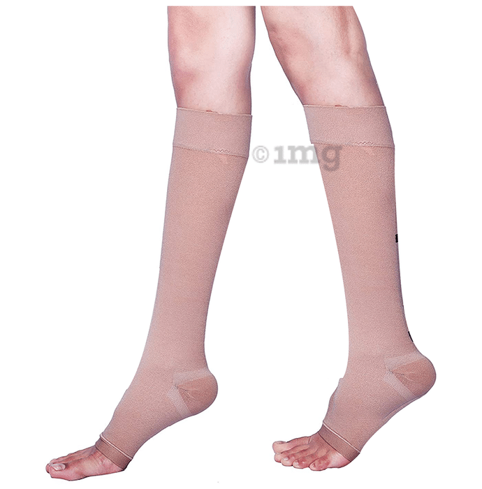 Sorgen Classique (Lycra) Class II Knee Length Medical Compression Stockings for Varicose Veins Small Beige