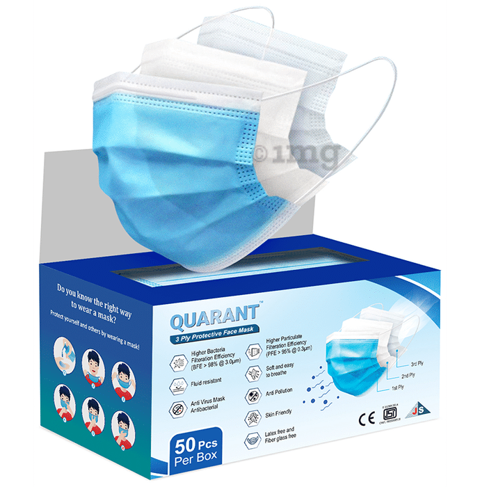 Quarant 3 Ply Protective Face Mask Blue