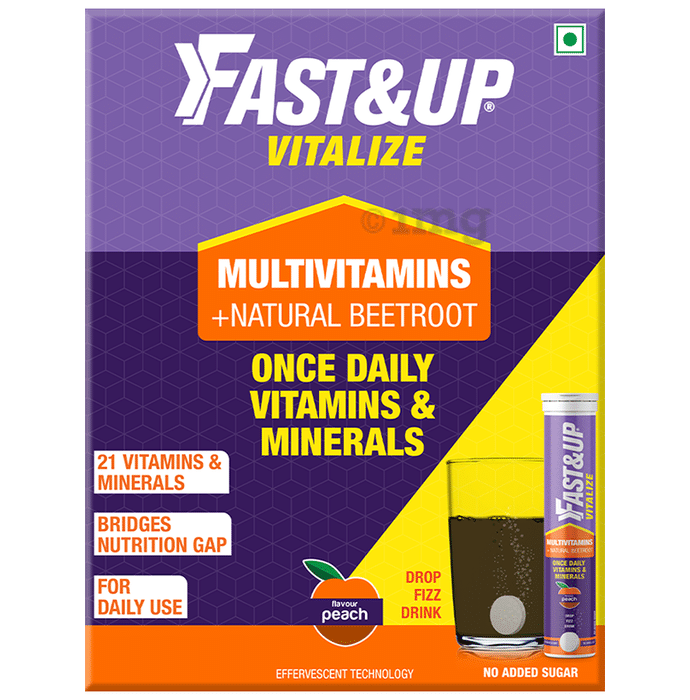 Fast&Up Vitalize Multivitamins +Natural Beetroot With No Added Sugar Effervescent Tablet Peach