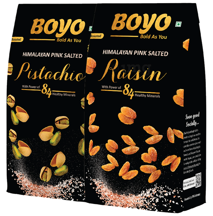 Boyo Combo Pack of Himalayan Pink Salted Pistachio (200gm) & Himalayan Pink Salted Raisin (250gm)