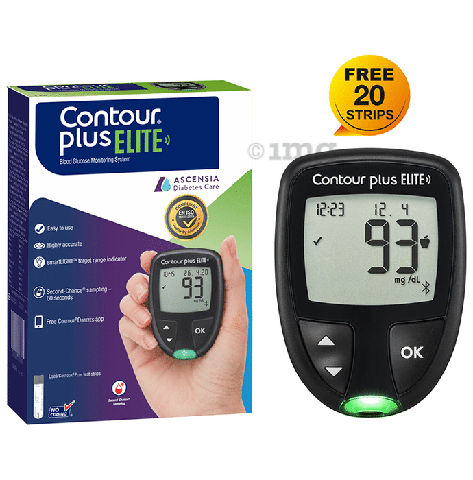 Contour Plus Elite Blood Glucose Monitoring System Glucometer with Contour Plus Blood Glucose Test Strip 25S Free