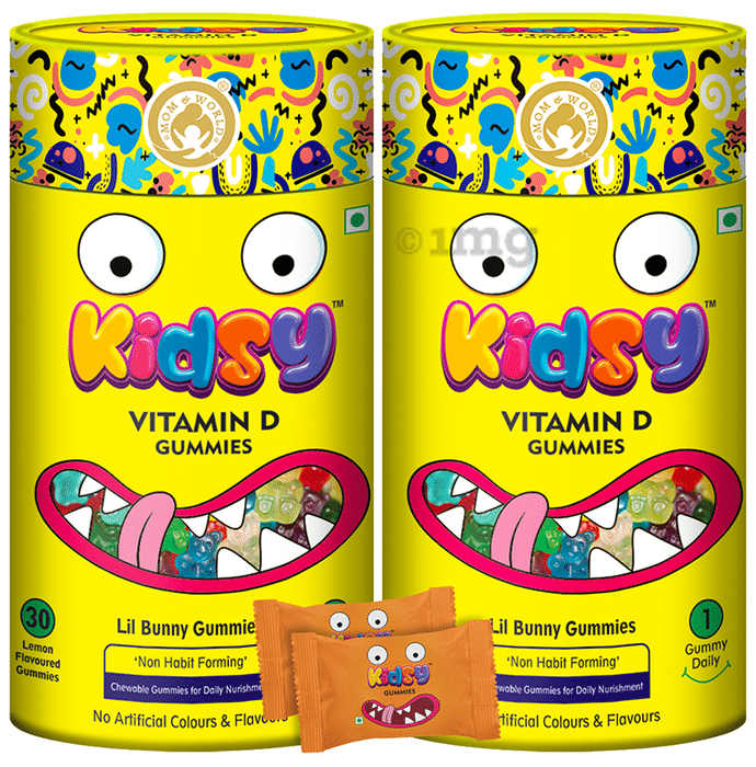 Mom & World Kidsy Vitamin D Gummies (30 Each) Lemon Flavoured