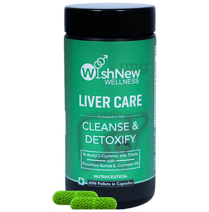Wishnew Wellness Liver Care Detoxifying Liver Support with NAC, Milk Thistle & Curmate95 Pellets in Capsule