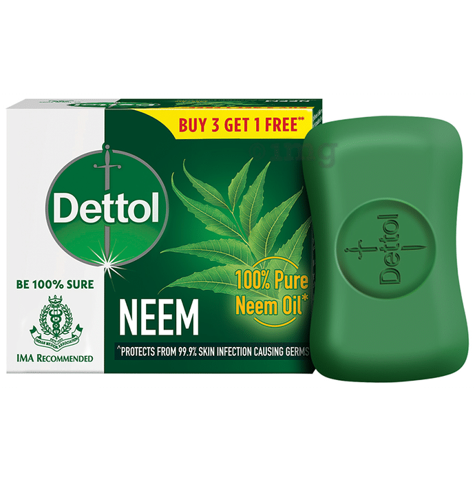 Dettol Neem Soap | Protects From Skin Infections Causing Germs | (75gm Each) Buy 3 Get 1 Free