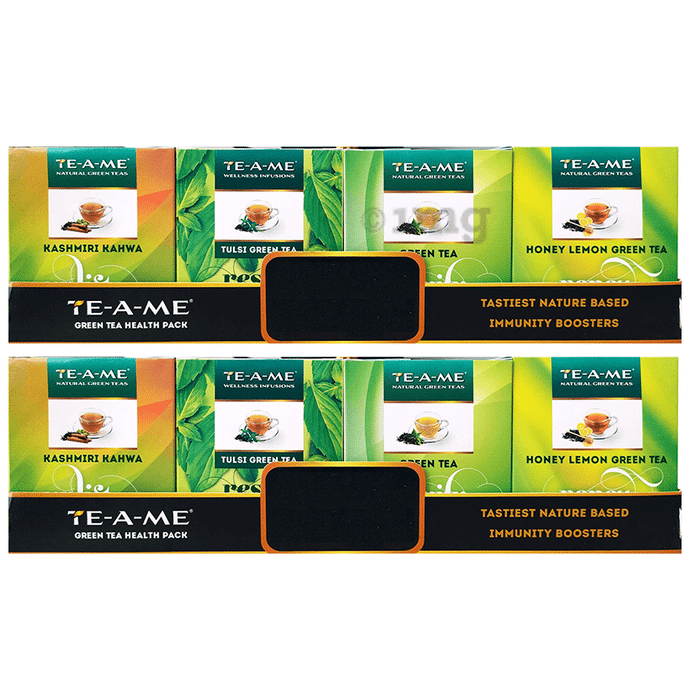 TE-A-ME Assorted Green Tea Bags (40 Each) Kashmiri Kahwa, Green Tea, Tulsi, Honey Lemon