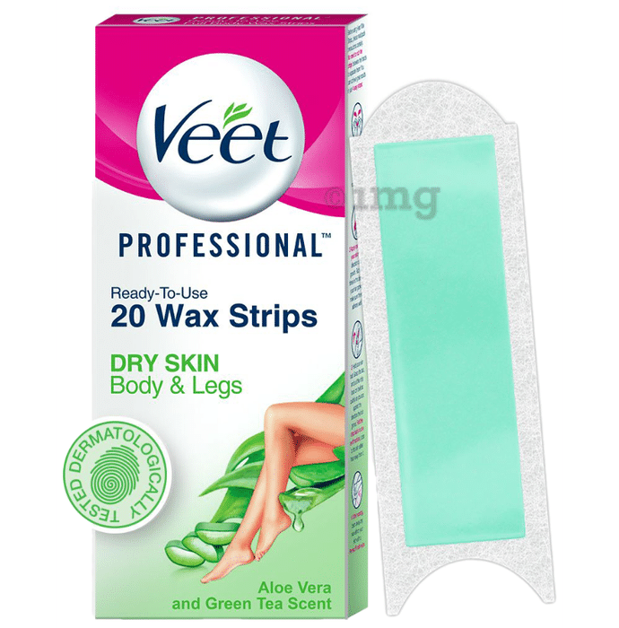 Veet Professional Waxing Strips Kit  20 Strips | Gel Wax Hair Removal for Women | Up to 28 Days of Smoothness | No Wax Heater or Wax Beans Required for Dry Skin