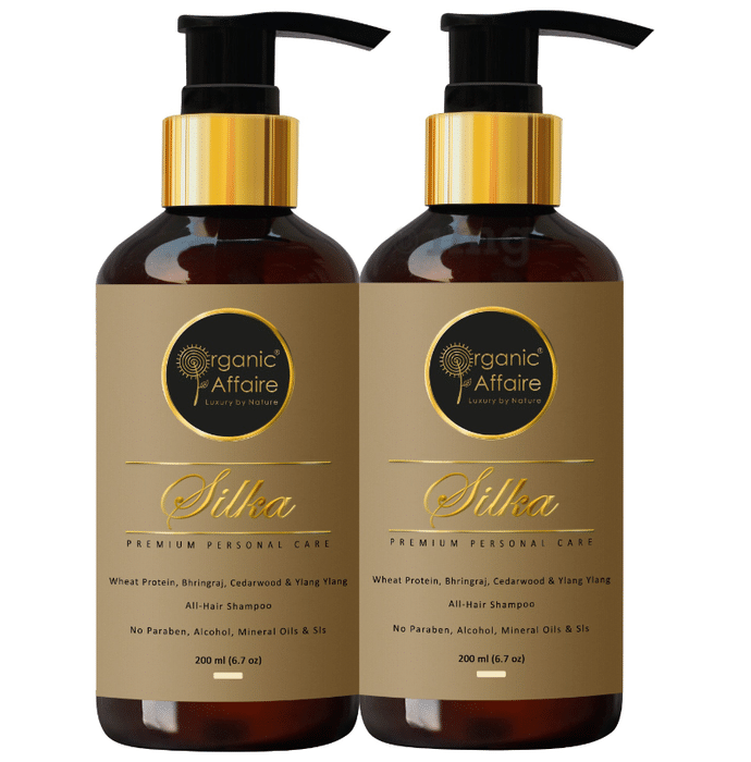 Organic Affaire Silka Shampoo with Wheat Protein & Bhringraj for Nourishing Damaged Hair (200ml Each)