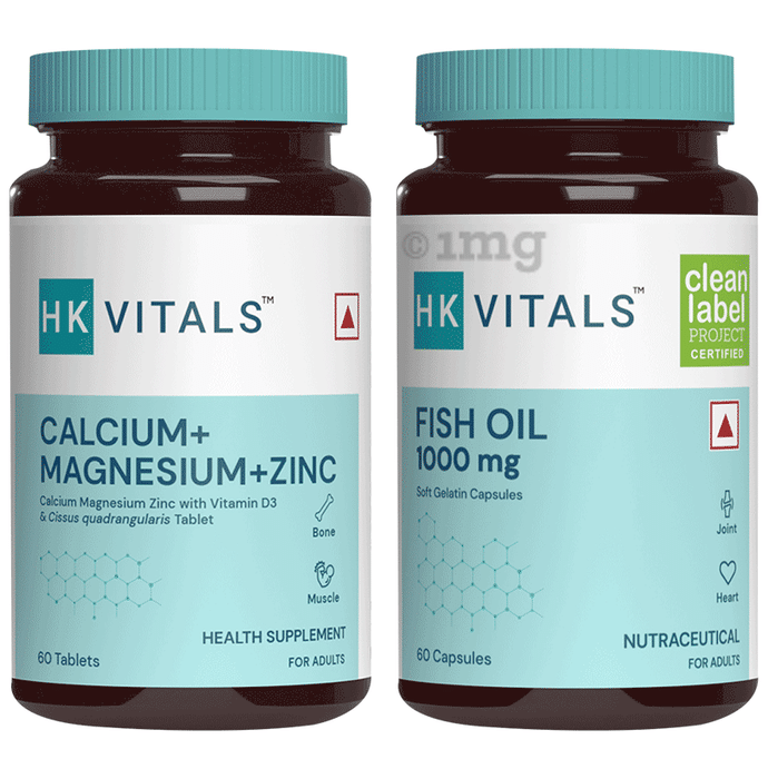Healthkart HK Vitals Combo Pack of Calcium + Magnesium + Zinc Tablet & Fish Oil with 1000mg Omega 3 Softgel Capsule