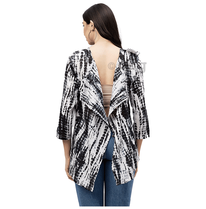Haxor Women's Printed Tie DieOpen Back 3/4 Length Sleeve Adaptive Top Black & White XXL