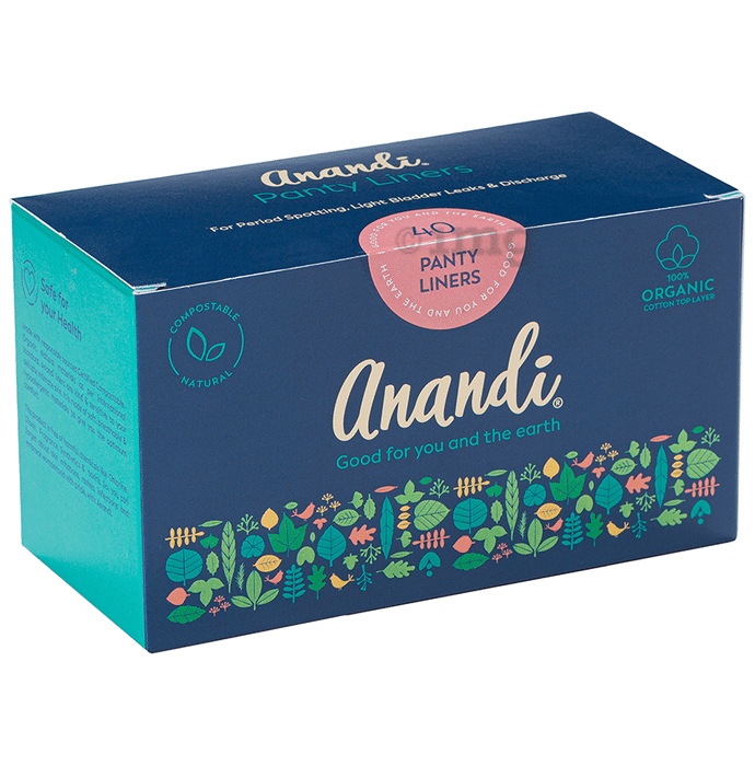 Anandi 100% Organic Cotton Panty Liners for Women 190mm (40 Each)