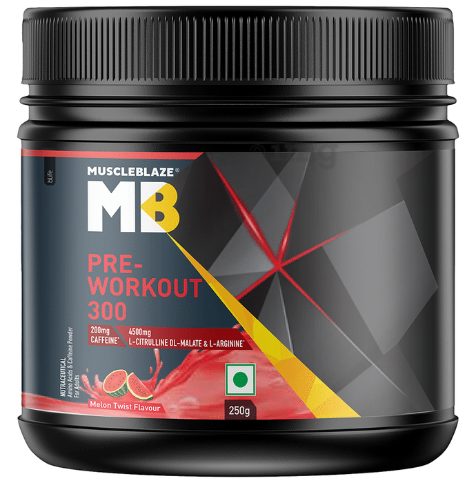 MuscleBlaze MB Pre-Workout 300 | With Citrulline & Arginine | For Energy & Recovery | Melon Twist Powder