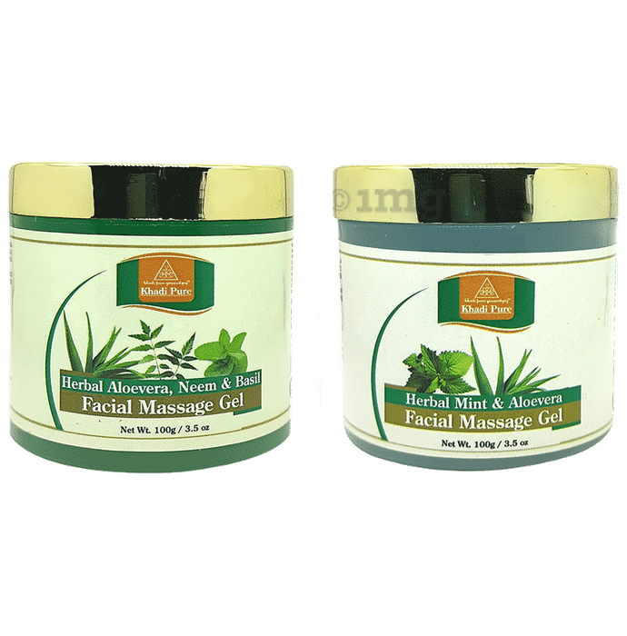 Khadi Pure Combo Pack of Herbal Aloevera,Neem & Basil,Facial Massage Gel & Herbal Mint & Aloevera Facial Massage Gel (100gm Each)