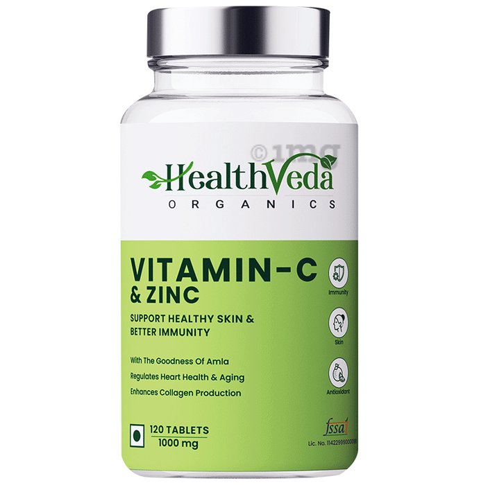 Health Veda Organics Natural Vitamin C & Zinc for Healthy Skin & Immunity | Tablet