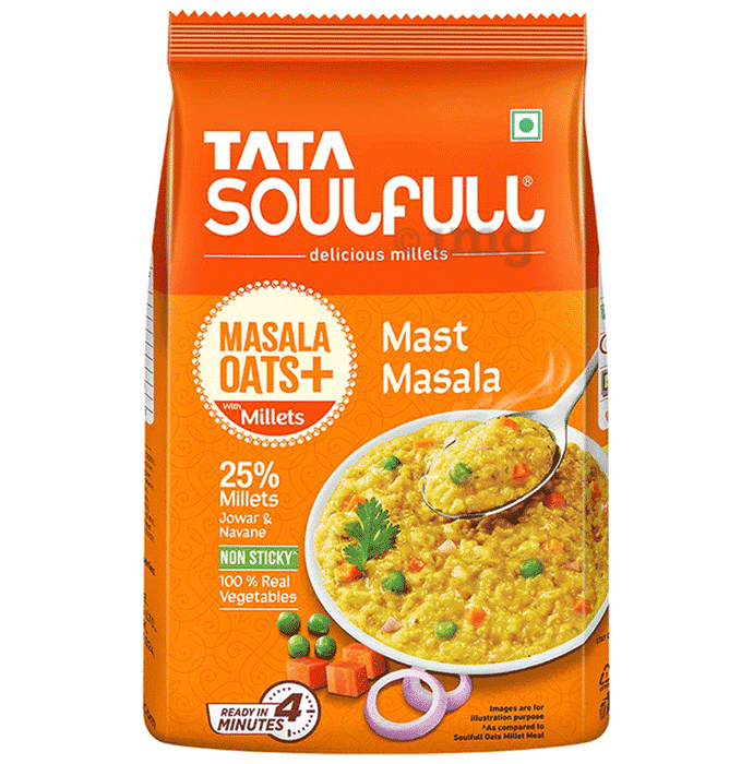 Tata Soulfull Masala Oats + with Millets Real Vegetables, 25% Millets, Non Sticky Mast Masala