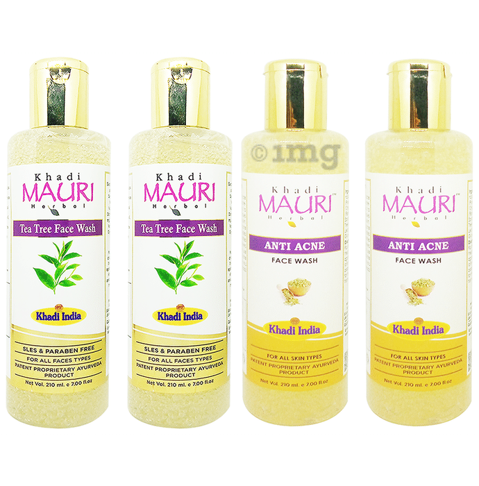 Khadi Mauri Herbal Combo Pack of  Anti Acne & Tea Tree Face Wash (210ml Each)